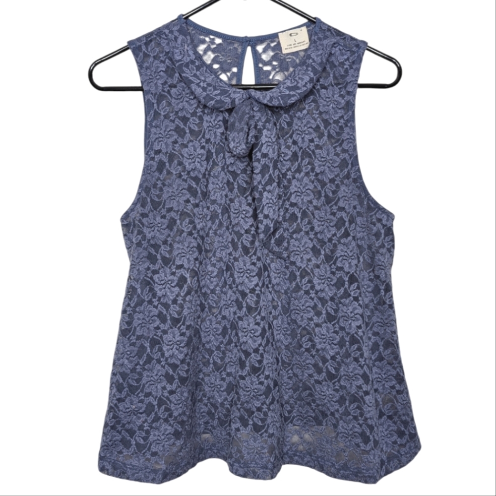 Pins and Needles Blue Floral Lace Sleeveless Blouse w/ Front Tie Size Large